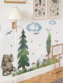 mama look 1pc, Multi-Size, Animal Forest, Wishing Bottle On Tree, Pine Tree, Brown Bear, Small Animals On Big Tree, Cute Little Deer, PVC Self-Adhesive Removable Wall Sticker, Suitable For Bedroom, Living Room, Study, Dining Room, Bathroom, Home Wall Decor, Room Decor, Etc. - Multiple Styles - View 12