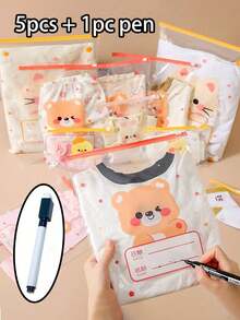 5 túi + 1 bút túi đựng trong suốt, phù hợp cho vật liệu thủ công DIY, đóng gói vận chuyển, túi nhựa khóa kéo giữ quần áo sạch, túi nhựa trong suốt đựng quần áo phù hợp cho áo thun, áo sơ mi, tài liệu, đóng gói quần áo, túi nhựa có thể tái sử dụng và niêm phong - Nhiều màu - Xem 2