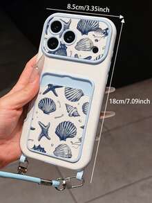 Casing Ponsel Full Cover dengan Gantungan Kartu Motif Kerang Laut & Keong, Kompatibel dengan iPhone 11/12/13/14/15/16/17 Semua Seri Pro/Pro Max, Tahan Guncangan dan Anti Sidik Jari. - Baby Blue - View 2