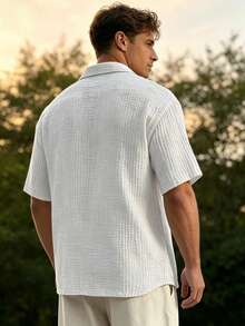 Men's Casual Short-Sleeve Shirt, Loose And Lightweight In Cotton, Basic Style For Summer - White - View 7