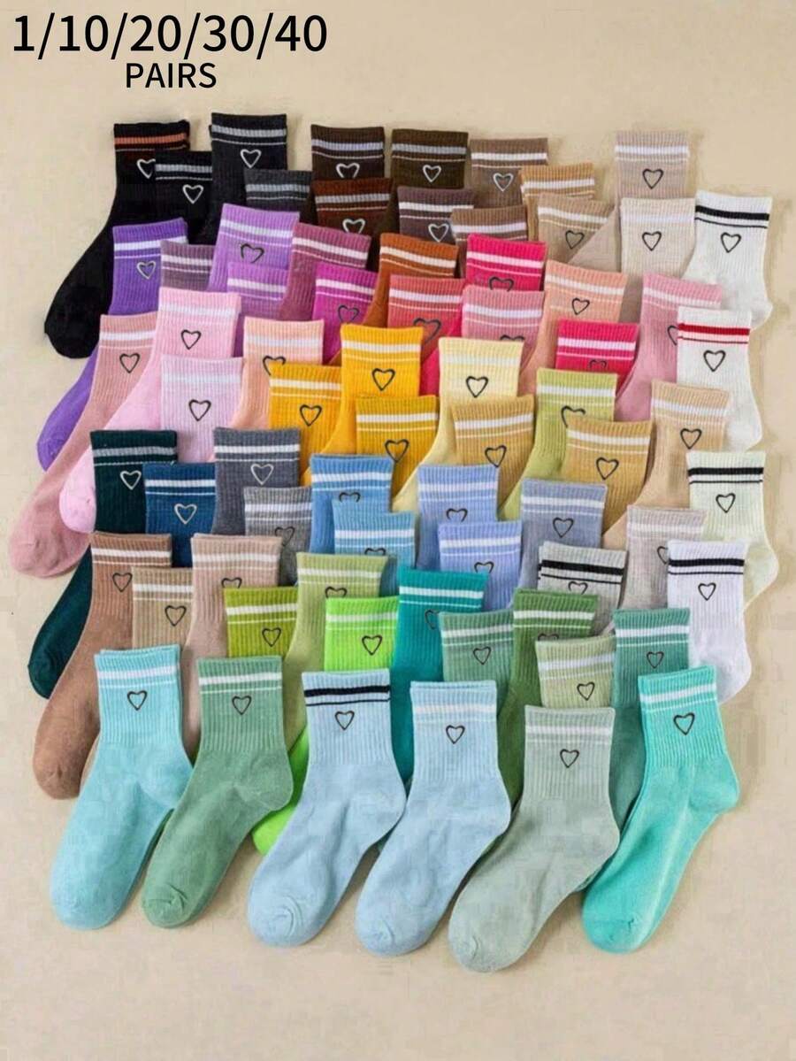 1/10/20/30/40 Pairs Random Candy Heart Pattern Casual All-Match Soft Breathable Deodorizing Unisex Ankle Socks, Suitable For Autumn/Winter, Sports, Campus, Daily Wear - Multicolor - View 1