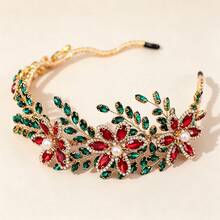 1pc Matching Rhinestone Flower Headband With Crystal Leaf, Gold-Tone Hair Accessory For Performance, Street Style, Bridal,Elegant,Party - Multicolor - View 2
