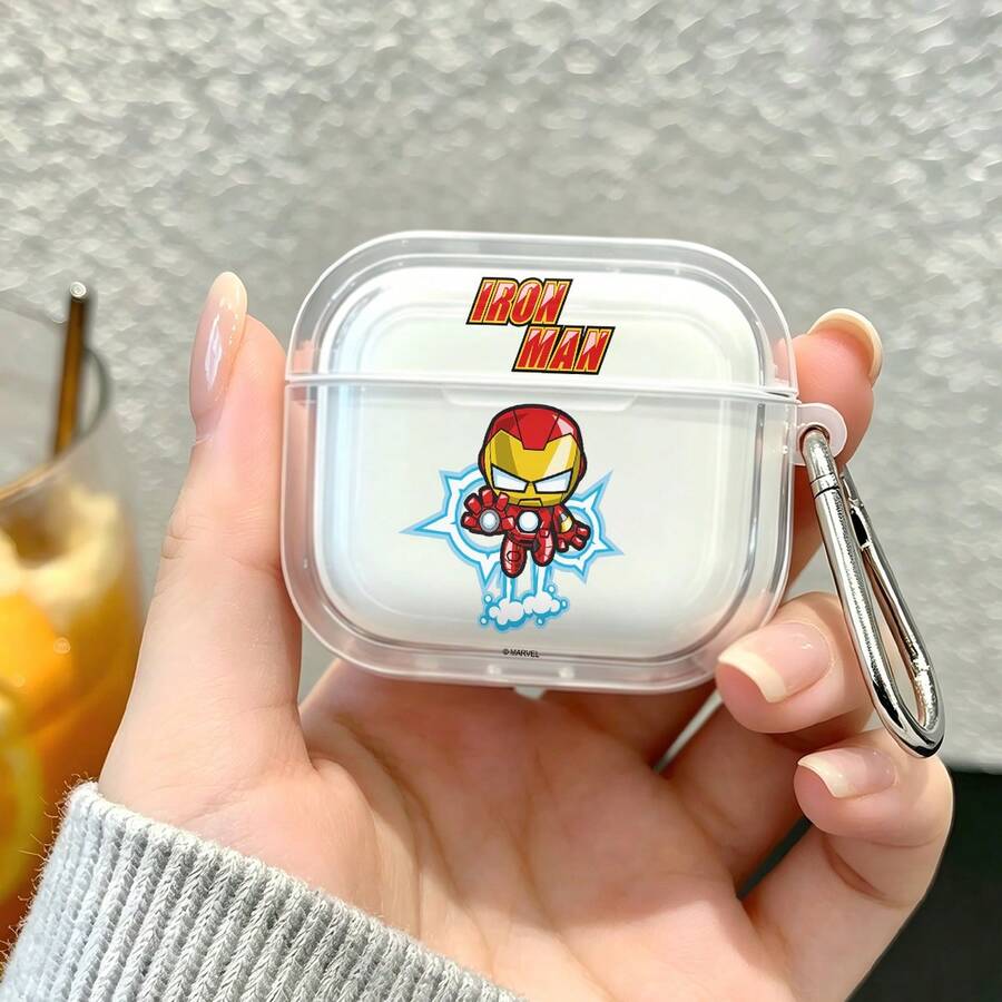 Marvel Q版鋼鐵人飛行AirPods保護殼，可愛透明防震殼附鑰匙圈，適用於AirPods 1/2/3/4、Pro/Pro 2代及新款AirPods Pro 3，適合送給女友的聖誕襪小禮物 - Transparent - 查看 1
