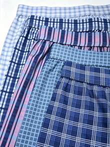 Random 3Pcs Men Underwear, Comfort Polyester Fabric, Checkered Pattern With Buttons, Elastic Waistband Multi-Color Pack, Home Essentials, Men Gift - Multicolor - View 6