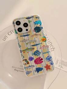 1pc Minimalist Fish Pattern Waterproof Anti-Fingerprint Anti-Scratch Transparent IMD Soft Glossy Smooth Phone Case Compatible With Apple 16/16 PLUS/16 PRO/16 PRO MAX - Multicolor - View 4