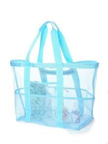 Tas Pantai Jaring Poliester Berongga Kapasitas Besar, Tas Laundry Perjalanan, Tas Penyimpanan Perlengkapan Renang, Tas Pantai Jaring Minimalis, Hadiah Hari Ibu untuk Ibu - Biru - View 4