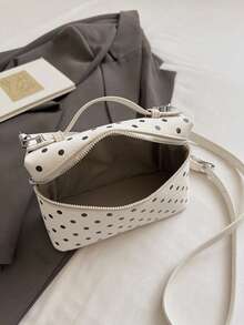 Simple And High-End Casual Versatile Fashionable And Personalized Polka Dot Handbag With Detachable Shoulder Strap Design, Suitable For Commuting - White - View 10