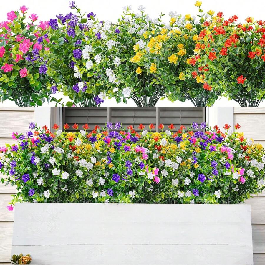 5PCS UV Protection Artificial Flowers - Indoor And Outdoor Decorative Artificial Flower Bushes, Five Colors, Suitable For Home, Garden, Wedding And Farmhouse Decoration - Color Mixing - View 1