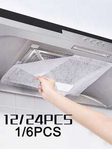 12/24pcs Disposable High Efficiency Smokeless Kitchen Range Hood Oil Filter Papers, Universal Size, With Durable Adhesive Protective Film - Multicolor - View 1