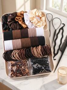 1109pcs/Set Large Hair Tie Set, Korean Style Fresh Minimalist Hair Bands Hair Ropes Hair Accessories - Multicolor - View 3