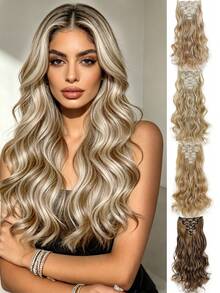 7pcs Clip-In Hair Extensions, 22 Inch Wavy Hair Pieces, Women's Volumizing Hair Extensions, Suitable For Daily Wear, Party, Wedding And Festival, Halloween - Multicolor - View 3