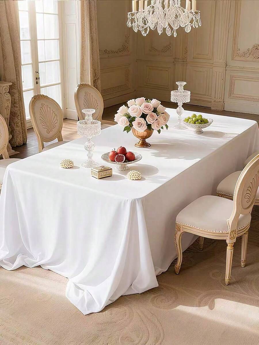1pc Multicolor Satin Tablecloth Wedding Decoration Tablecloth Party Decoration Tablecloth - White - View 1