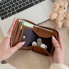 Lychee Texture Japanese Niche Zipper Bi-Fold Wallet Coin Purse Multi-Functional Coin Storage Bag - Multicolor - View 7