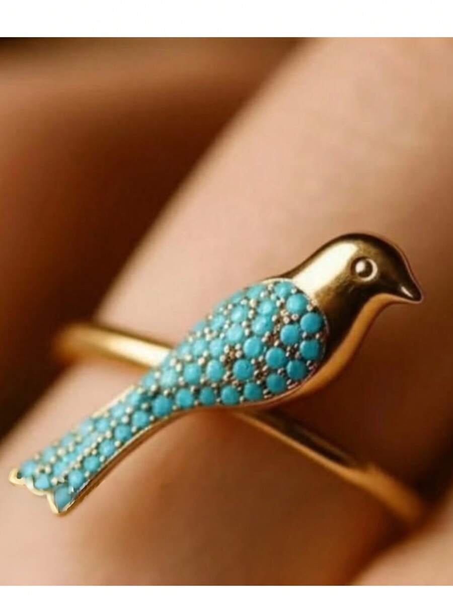 Vintage Bird-Shaped Ring Inlaid With Synthetic Turquoise, Forest Style, Rustic Style, Daily & Vacation Women's Ring - Two-color - View 1