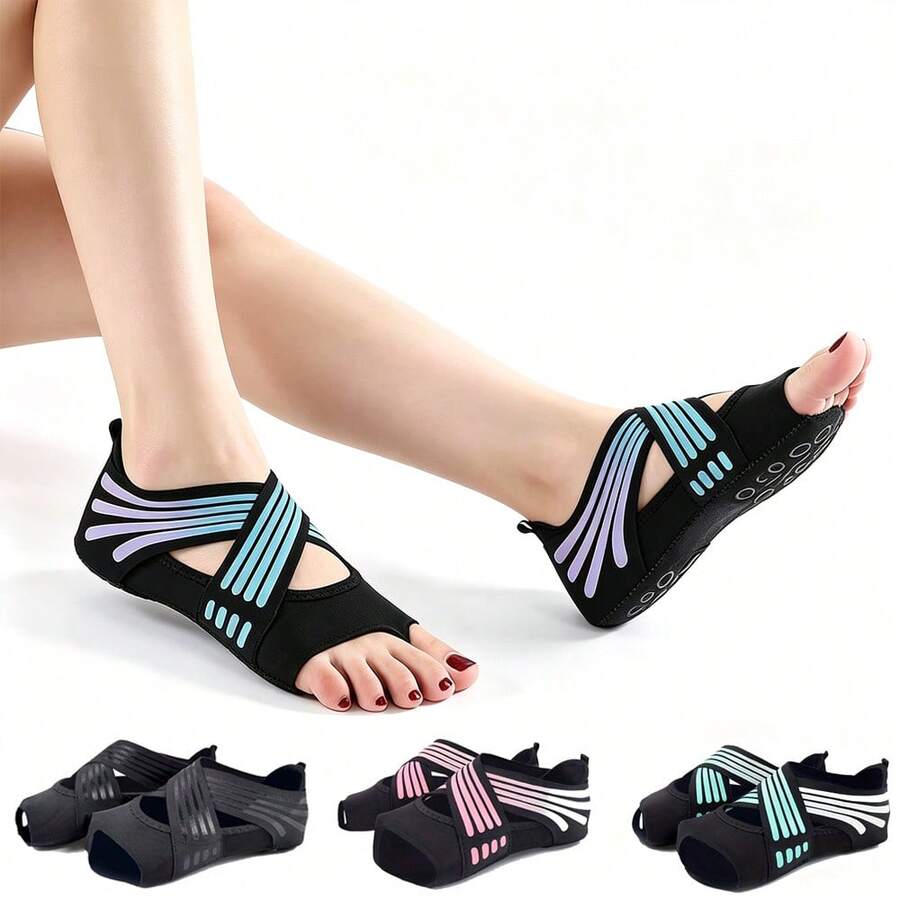 Yoga Shoes Socks Open Toe Non-Slip Grip With Straps, Suitable For Pilates, Ballet, Bikram, Women's Fitness Training