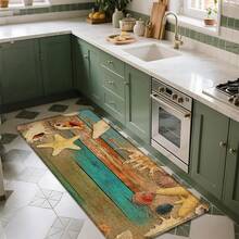 1pc, Home Decor, Starfish Pattern Print, Linen Kitchen Rug, Kitchen Mat, Floor Mat, Bathroom Mat, Door Mat, 3D Print Rectangular, Suitable For Living Room, Bedroom, Hallway, Bathroom, Laundry Room - Polyester Rug, Suitable For Indoor And Outdoor Home Decor - Multicolor - View 4