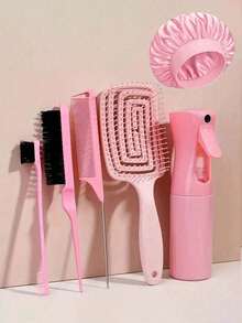 CHIGO 3/5/6pcs Hair Styling Bathroom Tool Set, Styling Comb Set: Curling Comb, Detangling Comb, Rat Tail Comb, Volumizing Comb, Styling Comb, 200ml Reusable Spray Bottle, Suitable As Halloween, Christmas Gift For Girls - Pink - View 15