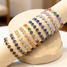 1 pieza Pulsera de flor de circonita de lujo, exquisita joyería de CZ brillante de dopamina, regalo para mujeres - Dorado - Ver 2