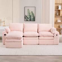 L Shaped Compressed Modular Sectional Sofa Modern Corduroy Upholstered Boneless Couches With Movable Footstool With Three Pillows And Two Lumbar Pillows Detachable Cloud Seat Cushions - Pink + Corduroy + 3 Seat1 - View 8