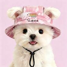 Customizable Pet Sun Hat With Name, Summer Open-Ear Sun Protection Hat For Dogs, Cute Sun Hat For Small Dogs And Cats, Available In 4 Colors, Pet Outdoor Photo Accessory - Pink Hat - View 12