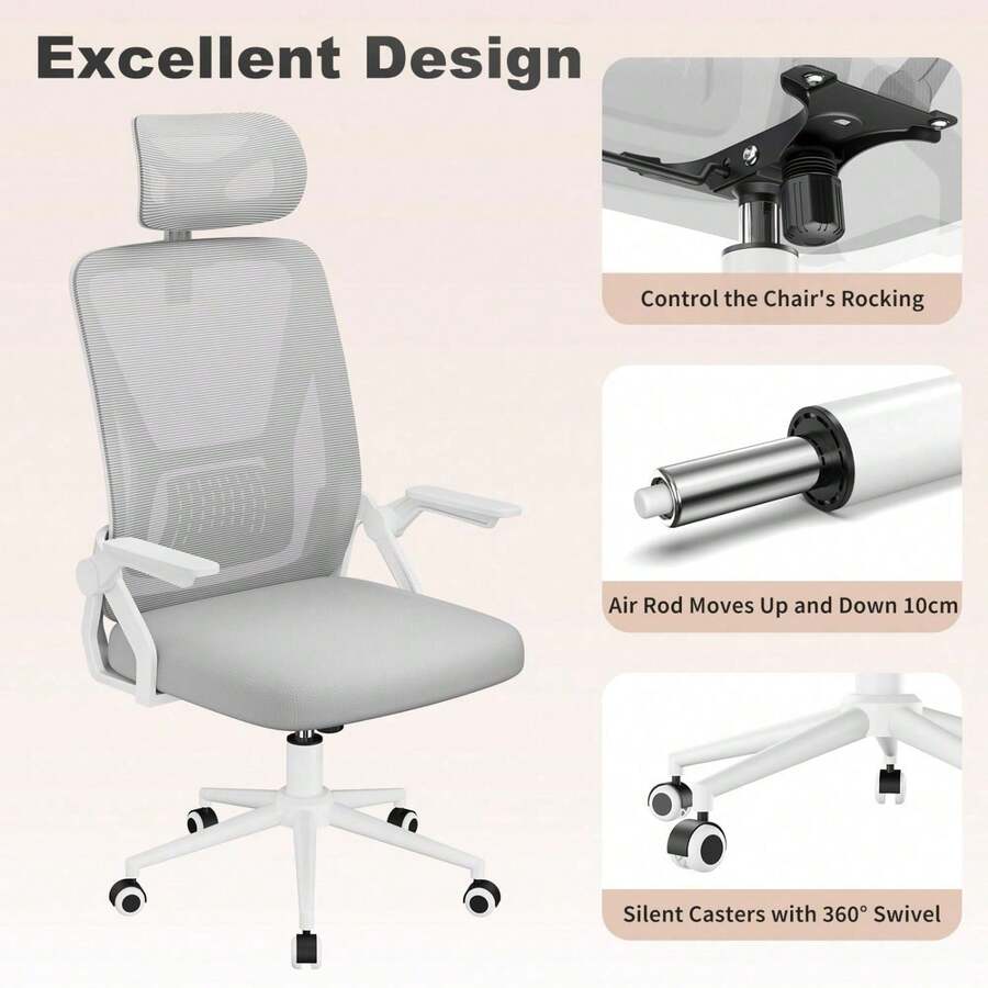 Ergonomic Mesh Office Chair With Flip Armrests And Lumbar Support - Gray-4 - 查看 1