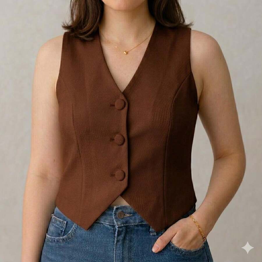 Women's Tailored Vest - Óxido marrón - Ver 1