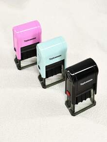 Automatic Date Stamp With Ink Pad, Commercial Use, 12 Years, Purple Black Mint Green Base, Black Red Ink, 2024-2035 - Single Piece - View 3