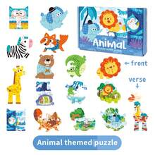 1 Set Double-Sided Double-Pattern Cartoon Puzzle, Animal, Transportation, Letter, Birthday, Multiple Patterns, Baby Hands-On Assembly, Picture Recognition, Early Education Desktop Toy - Multicolor - View 11