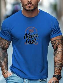 Camiseta de manga corta con cuello redondo y estampado Never Give Up para hombre, estilo casual de verano - Blanco - Ver 9