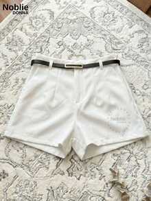 Set Of 3 Women's High-Waisted Tailored Shorts + 1 Free Belt - 1 BLACK 1 WHITE 1 NAVY BLUE - View 4
