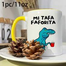 [Envío en 24 horas dentro de México]Taza doble estampada de 11oz/360ml con T-Rex tomando café, sirve para café o jugo. Bonito regalo para papá y mamá, ideal para Día de Muertos, Navidad, Día del Padre y Día de la Madre, válida en camping, hogar y oficina. - 3 - Ver 5