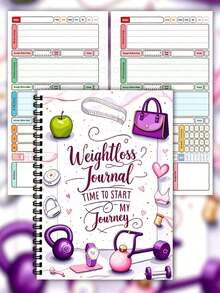 104-Page A5 Size Weight Loss Journal, Includes Fitness Equipment Designs, Motivational Fitness & Weight Management Charts For Men & Women, And A Self-Discipline Guide. - Multicolor - View 3