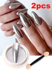 2Jar(1+1) Gold Sliver Metallic Mirror Nail Powders Set,Holographic Sparkling Laser Silvery Golden Nail Rubbing Dust Glitter Pigment,UV Gel Polish Mirror Powder, Powder DIY Nail Decoration Supplies - Multicolor - View 11