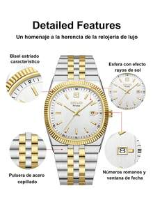 REWARD Men's Quartz Watch Business Fashion Style Calendar Luminous Hands Multi-Functional Wristwatch High Quality Gift Classic Design Stainless Steel Band - Silver and Gold - View 3