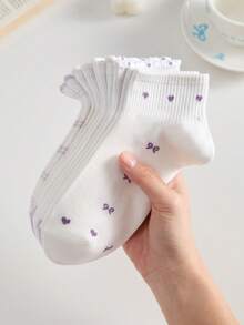 5 Pairs Women Cute Bow Pattern Short Socks Ankle Socks Casual Lace Ruffled Socks, Soft, Breathable, Suitable For All Seasons, Random Colors - Multicolor - View 2