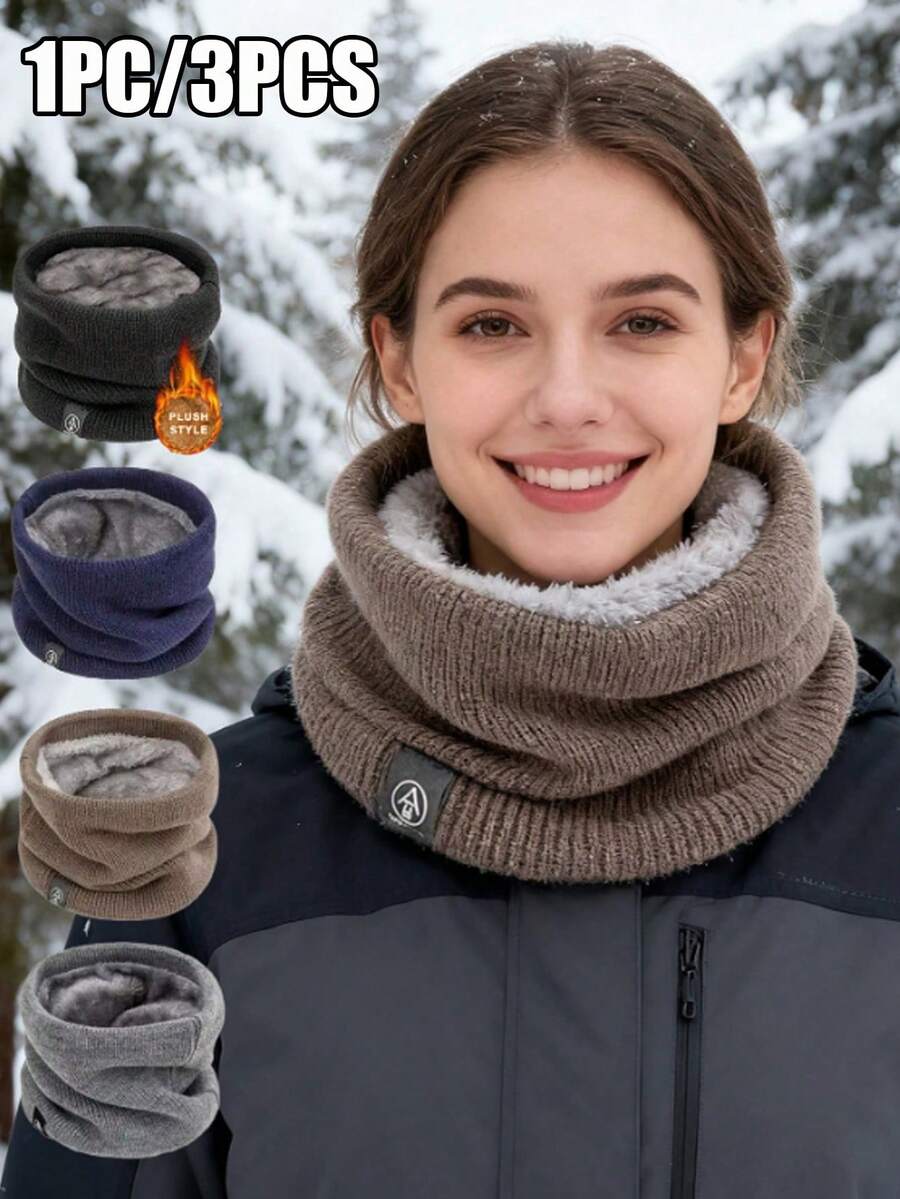 1 pieza/3 piezas Bufanda de mujer, tamaño pequeño, forro de franela - Caliente y suave cuello calentador a prueba de viento de unicolor - Multicolor - Ver 1