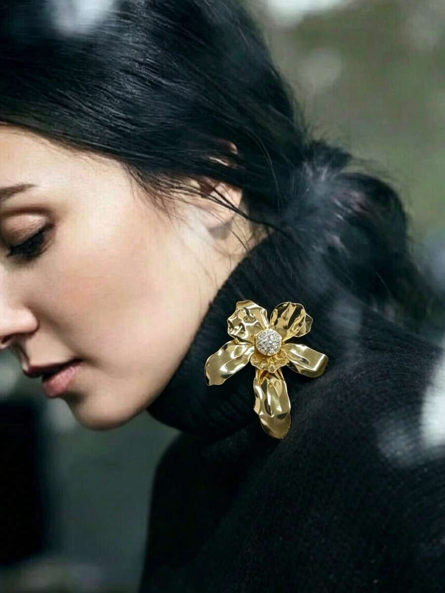 鍍金水晶大花胸針別針 女士飾品配件 - flower - 查看 1