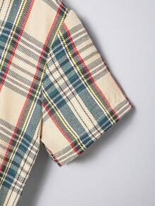 Kemeja Lengan Pendek Kotak-kotak Kasual untuk Liburan Anak Laki-Laki, Cocok untuk Anak Besar dan Kecil - Khaki - View 6