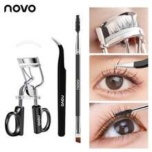 NOVO 3pcs Eyelash Tool Set, Includes 1 Replacement Silicone Pad Eyelash Curler, Curved Tweezers, Dual-Ended Eyebrow Brush, Eyelash Applicator & Eyebrow Comb, Makeup Supplies - Multicolor - View 1