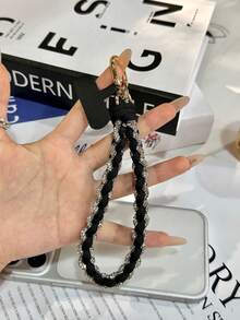 1pc Two-Tone Sparkling Rhinestone Braided Wrist Phone Lanyard/Personalized Bag Charm Pendant/Phone Case Charm - Multicolor - View 6