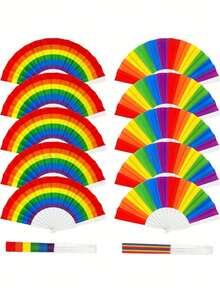 6/12Pcs Rainbow Pride Fan, Collapsible Folding Hand Fan For Pride Parade, Plastic Portable Foldable Fan For Pride Month Party Decor - Multicolor - View 2