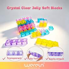 WeRein 40pcs Standard And Oversized Jelly Blocks, Soft Flexible Twistable Stackable Bath Toys, Stick To Smooth Surfaces, Suitable For Children 3+ Years Old - Multicolor - View 6