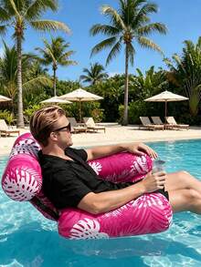 Leaf Design Floating Lounge Chair, Heavy Duty Inflatable Pool Float Bed For Adults, Tropical Style Inflatable Pool Lounge Chair, Adult Inflatable Pool Float Bed, Portable Summer Beach Float Bed, Suitable For Lakes, Beaches And Pool Parties - Multicolor - View 7