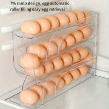 1PC 3-Tier Automatic Rolling Sliding Refrigerator Storage Rack - Heavy Duty Transparent Plastic Space-Saving Shelf, Non-Slip Design, Manual Operation (No Battery Required), Suitable For Refrigerator, Pantry And Behind Door Storage - Compatible With Eggs And Other Items (Drawer-Style Cabinet Rack) - Multicolor - View 4