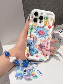 Disney Has Authorized, Phone Case - Chain Set, The Stitch Lilo & Stitch 3D Phone Case Plus A Silicone 3D Stitch Bracelet With Metallic Ring Removable Bracelet, Stitch And Angel Pattern, Compatible With Iphone17/16/15/14/13/12/11/XS/XR/X Plus Pro Max, A Stylish Cartoon Phone Case, The Perfect Gift Choice, Phone Protection, Durable Phone Cover, Great Gift For Friends And Family. - 白色 - 查看 6