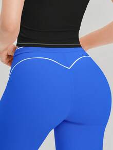 NcmRyu Women's 1pc Contrast White Line Hip-Lifting Slim Fit Flare Long Pants - Blue - View 10