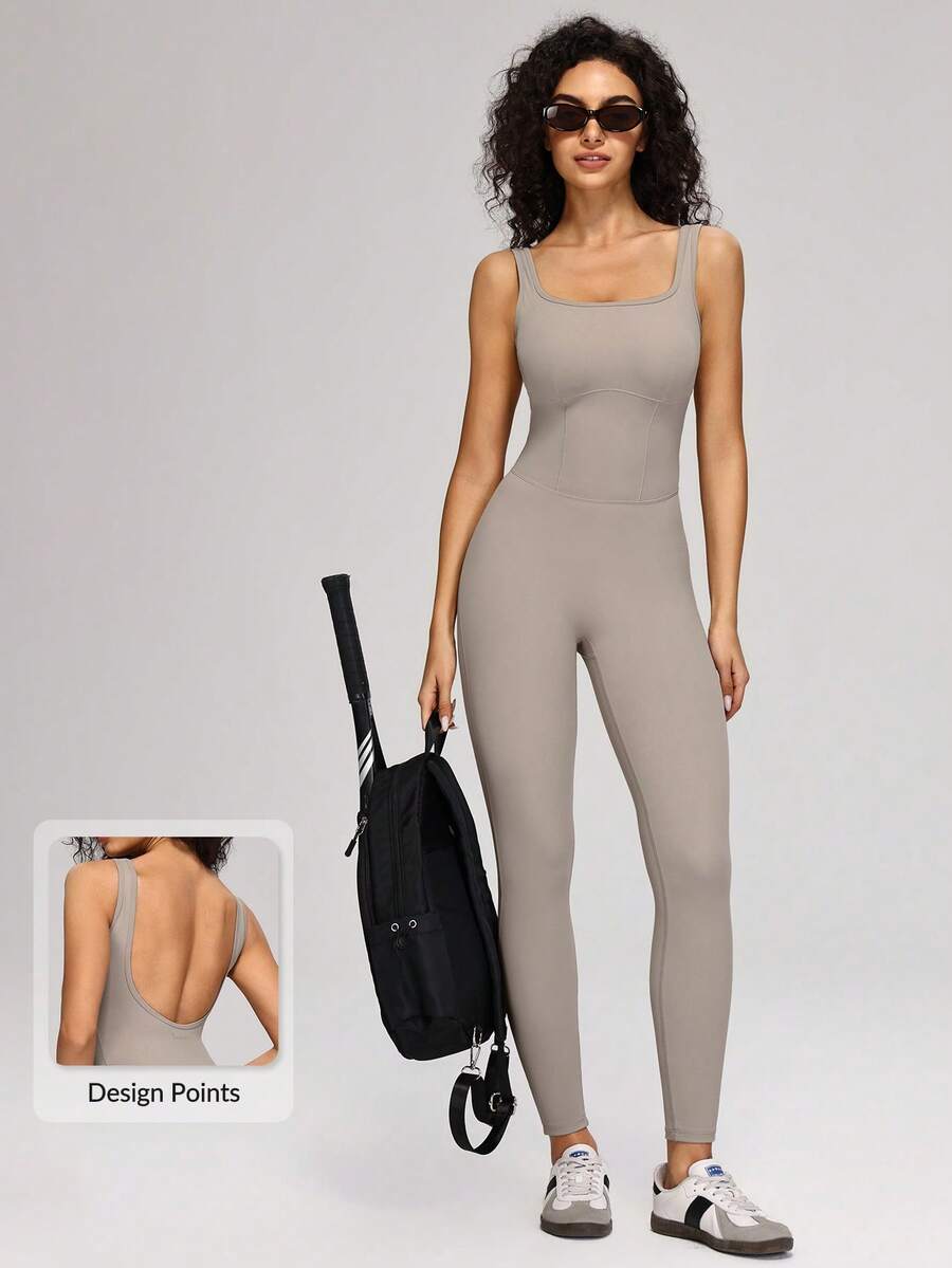 MASKERT Women's Jumpsuit, Women's Sports Jumpsuit, Tennis Jumpsuit, Running Jumpsuit, Fitness Suit, Yoga Suit, High Elasticity, Skin Friendly, Breathable, - Grey - View 1