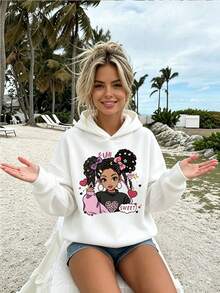 3pcs Tween Girls Patterned Graphic Fleece Hooded Sweatshirts Set - Multicolor - View 2