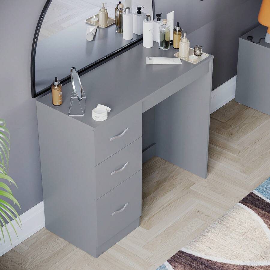 Home Discount Vida Designs Riano 3 Drawer Dressing Vanity Table Makeup Bedroom Furniture Storage Unit Desk Beauty Spacious Countertop Easy To Build - Grey - Grey - View 1