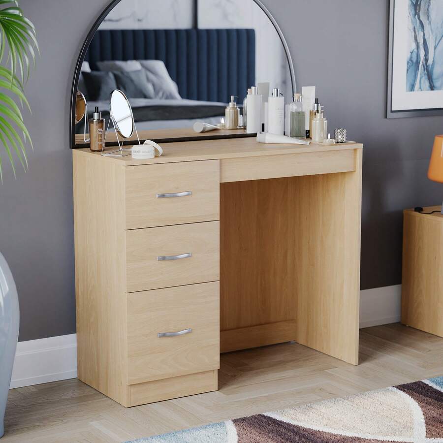 Home Discount Vida Designs Riano 3 Drawer Dressing Vanity Table Makeup Bedroom Furniture Storage Unit Desk Beauty Spacious Countertop Easy To Build - Pine - Pine - View 1